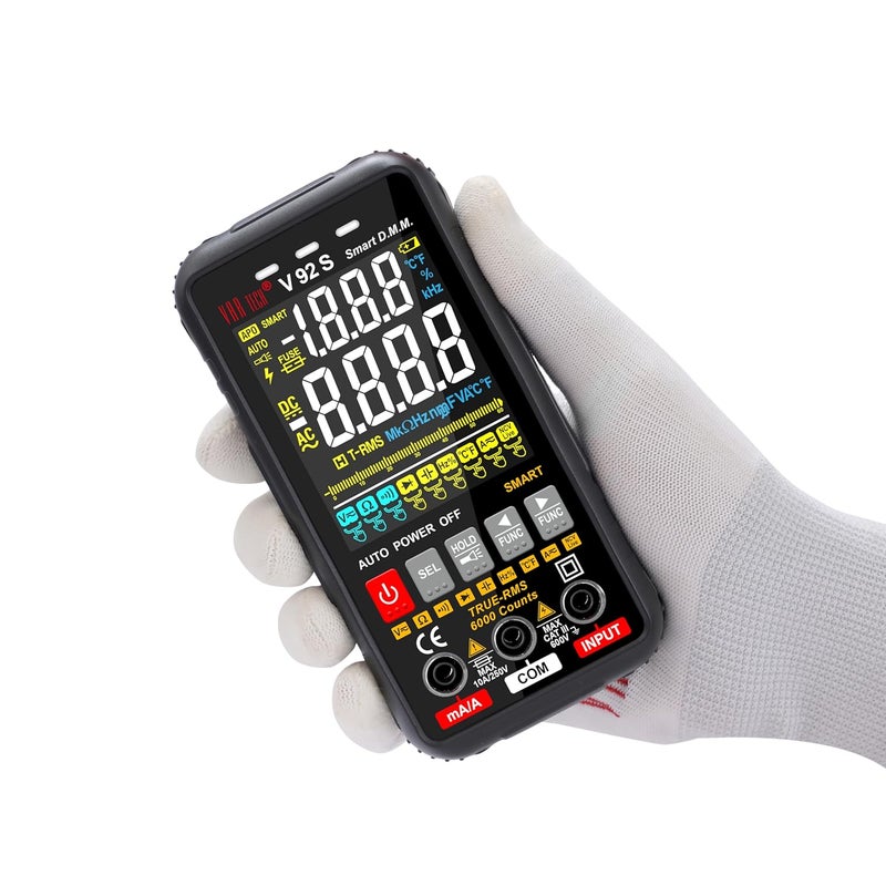 VAR TECH V 92 S Smart Digital Multimeter True RMS Fully Auto 6000 Counts HD Display 600 V AC DC 10 A AC DC Resistance Frequency Continuity Capacitance Temperature tests with NCV