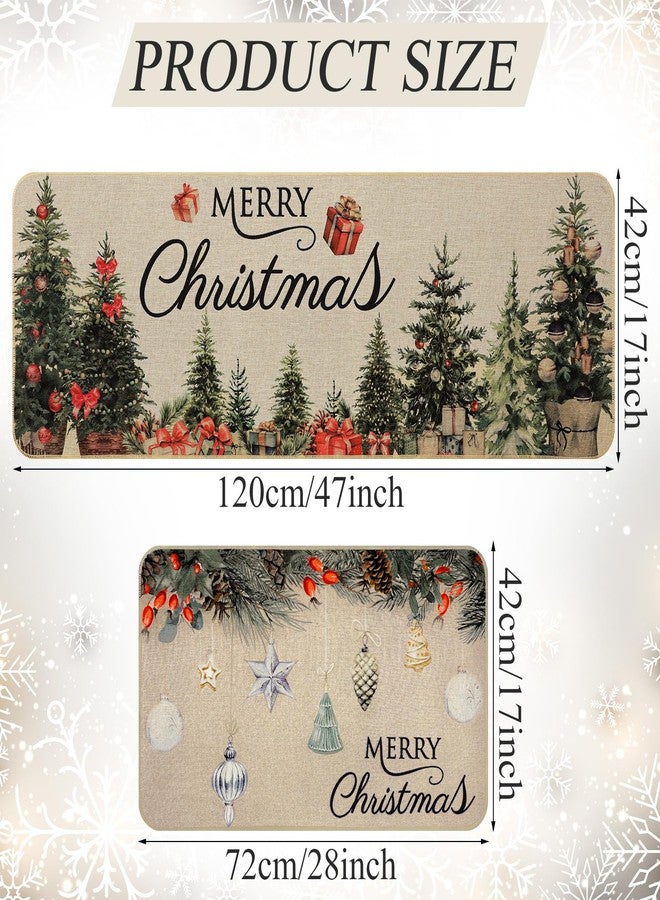 Tinideya Christmas Rug Christmas Farmhouse Kitchen Rug Set of 2 Xmas Tree Kitchen Mat for Farmhouse Bath Room Decor, 17 x 47 in, 17 x 28 in - Image 2