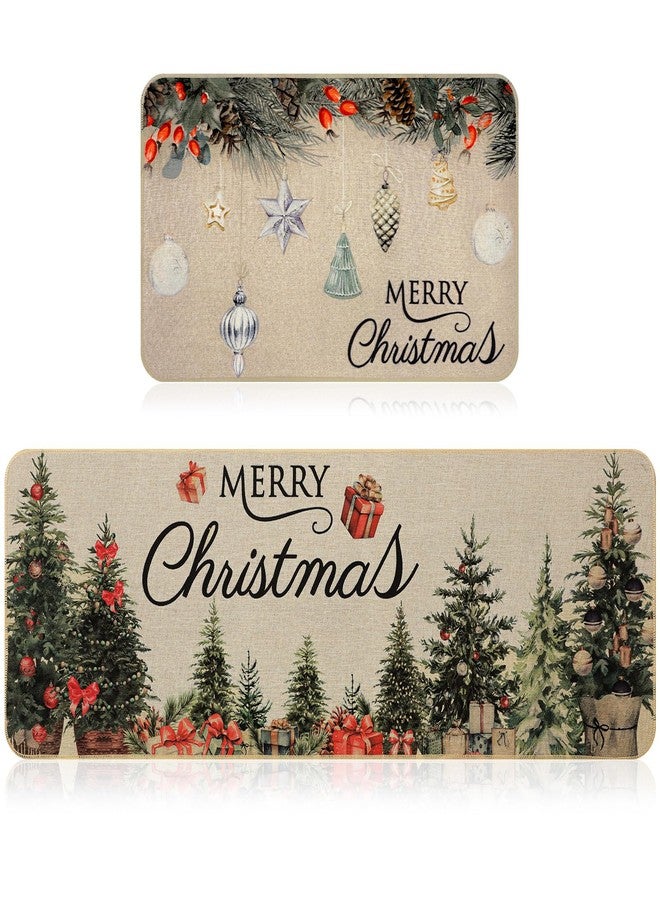 Tinideya Christmas Rug Christmas Farmhouse Kitchen Rug Set of 2 Xmas Tree Kitchen Mat for Farmhouse Bath Room Decor, 17 x 47 in, 17 x 28 in - Image 1