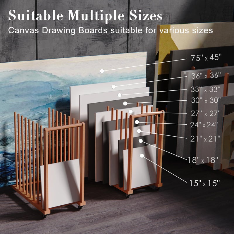 UNZERO Art Storage Rack, Art Canvas Storage, Canvas Boards Rack Art Storage with Handle & Caster Wheels for Drawing Board, Panel, Paper Pad for Art Studios, Artworks, Gallery - Image 2