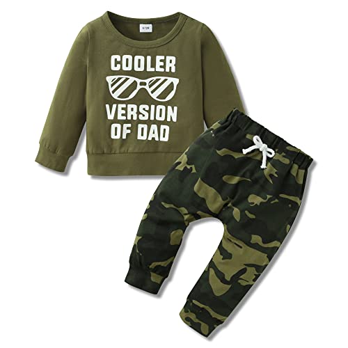 YALLET 18-24 Months Baby Boy Clothes Toddler Fall Winter Outfit Letter Print Long Sleeve Clothing 2PC Infant Hoodie Sweatshirts + Pants Set, Green - Image 1