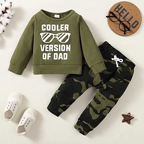 YALLET 18-24 Months Baby Boy Clothes Toddler Fall Winter Outfit Letter Print Long Sleeve Clothing 2PC Infant Hoodie Sweatshirts + Pants Set, Green - Image 2