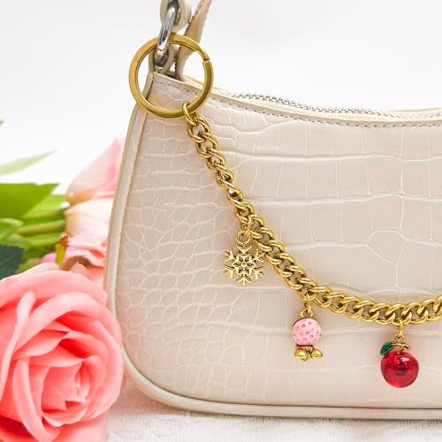 Nalefow Vintage Gold Bag Charms Purse Extender Chain Floral Cute Wallet Keychain Accessories for Women's Handbags Bags &Jeans (Gold with Flower & Apple) - Image 5