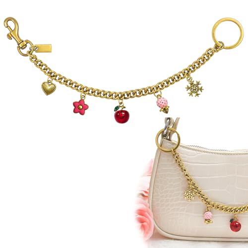 Nalefow Vintage Gold Bag Charms Purse Extender Chain Floral Cute Wallet Keychain Accessories for Women's Handbags Bags &Jeans (Gold with Flower & Apple) - Image 1