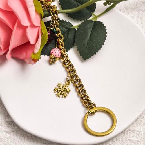 Nalefow Vintage Gold Bag Charms Purse Extender Chain Floral Cute Wallet Keychain Accessories for Women's Handbags Bags &Jeans (Gold with Flower & Apple) - Image 4