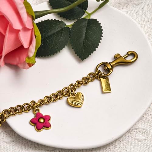 Nalefow Vintage Gold Bag Charms Purse Extender Chain Floral Cute Wallet Keychain Accessories for Women's Handbags Bags &Jeans (Gold with Flower & Apple) - Image 3