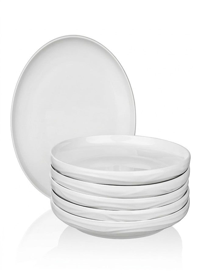 CHILDIKE White Dinner Plates Set of 6, 10 Inch Porcelain Ribbed Texture Salad Plates, Kitchen Serving Dishes for Pizza, Steak, Microwave & Dishwasher Safe, Scratch Resistant - Image 1