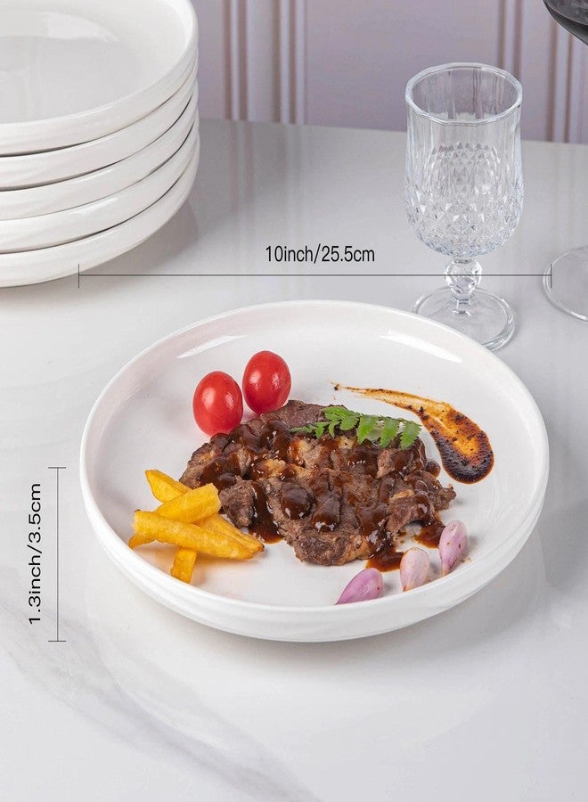 CHILDIKE White Dinner Plates Set of 6, 10 Inch Porcelain Ribbed Texture Salad Plates, Kitchen Serving Dishes for Pizza, Steak, Microwave & Dishwasher Safe, Scratch Resistant - Image 2