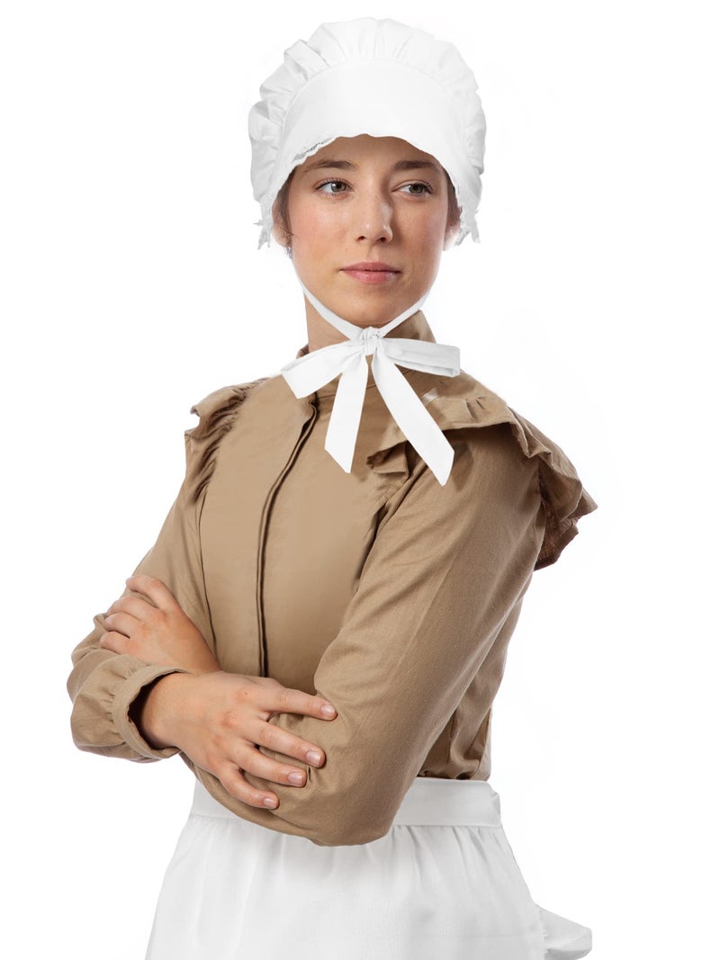 Newcotte 2 Pieces Women Colonial Costume Accessory Set Include White Mob Cap Bonnet Cotton Half Apron for Maid Girl Cosplay (Cute) - Image 5