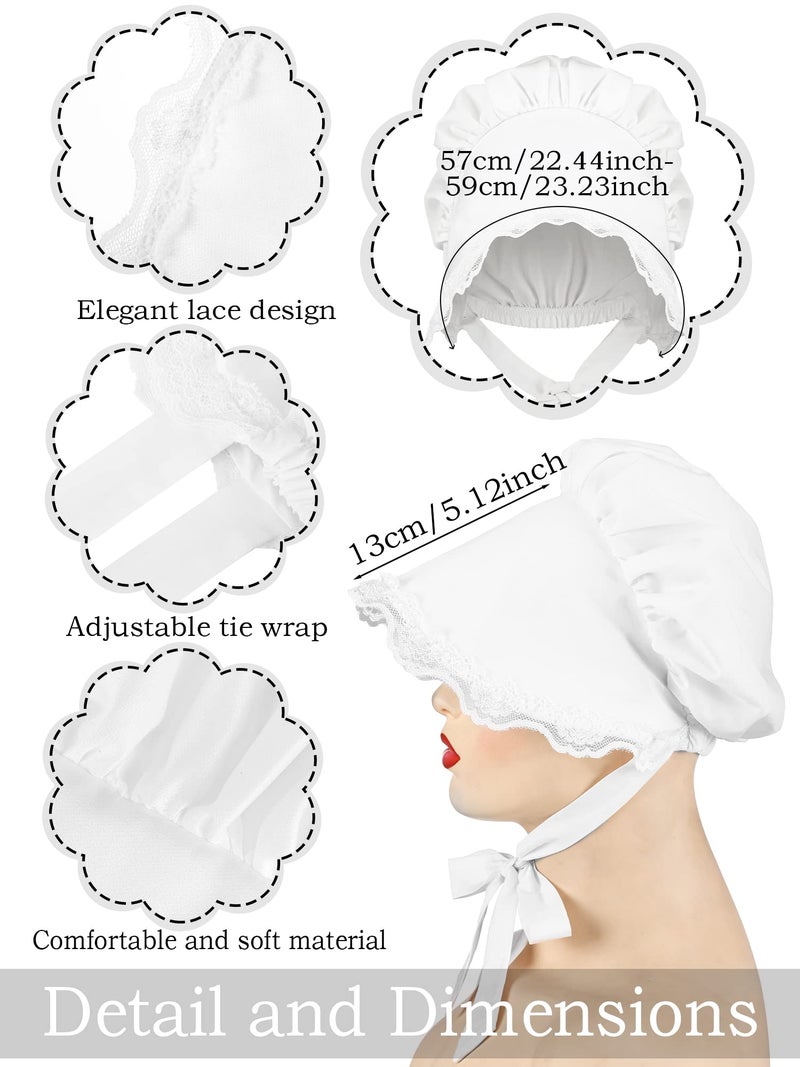 Newcotte 2 Pieces Women Colonial Costume Accessory Set Include White Mob Cap Bonnet Cotton Half Apron for Maid Girl Cosplay (Cute) - Image 2
