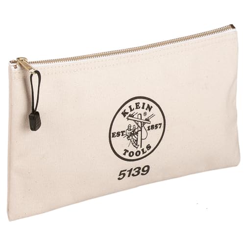 Klein Tools 5139 Zipper Bag Canvas Tool Pouch to 125 x 7 x 07 Inch with Heavy Duty Brass Zipper Close Natural