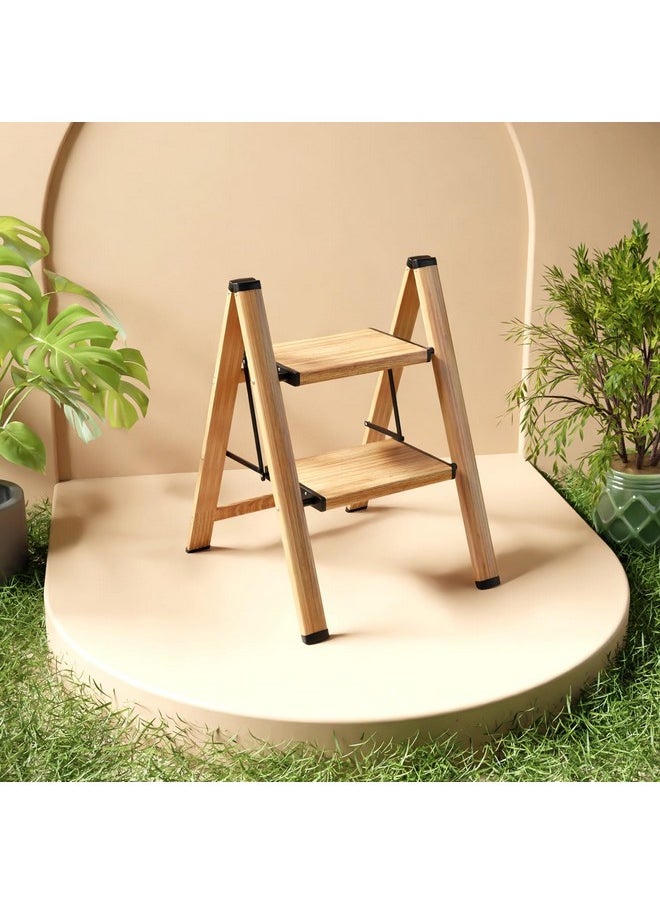 Lifelong Lifelong 2 Steps Ladder for Home, Wooden Finish Coating, Foldable & Portable Stairs, Versatile Use for Kitchen, Bathroom & Office Foot Stool -Multipurpose Two Step Stool with 150 Kg Capacity (LLSLW02)  - Image 1