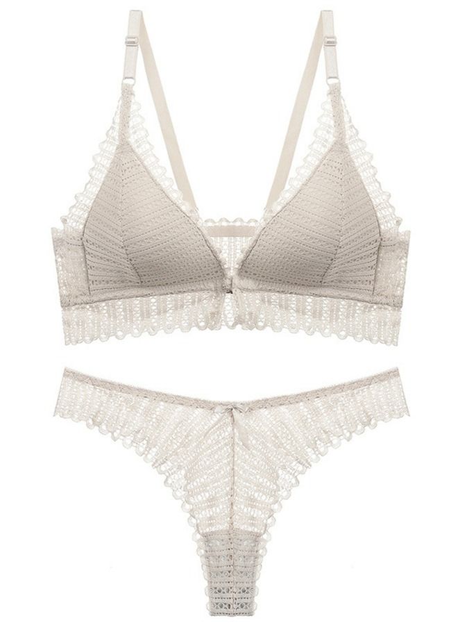 Loquat Solid Color Thin Cup Without Underwire Lace Bra And Panty Set Light Beige 