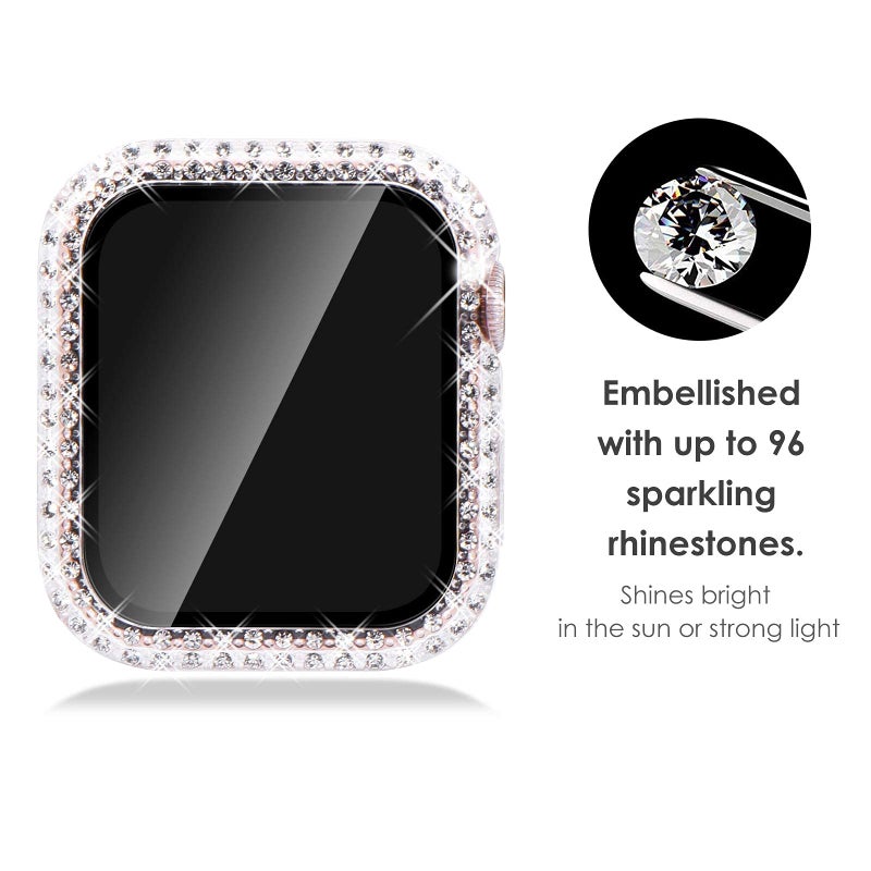 KADES Bling Case for Apple Watch 38mm with Built-in Screen Protector, Sparkling Rhinestone Protective Cover Compatible with Apple Watch Series 3 2 1 (38mm, Clear) - Image 2
