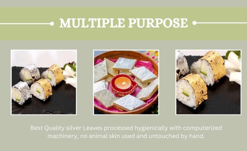 one-stop-shop Silver Leaf Chandi waraq Foils, 15 Sheets, 15.2 x 10.2 cm, for Sweets and Cake Decoration - Image 2