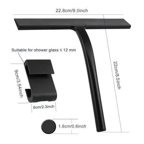 Anlynwooh Shower Squeegee,Matte Black 9-inch,Stainless Steel Core. Streak-Free Cleaning, No Squeak Noises,Silicone Rubber Squeegees for Shower Glass Door, Shower Cleaner,Glass Wiper - Image 2