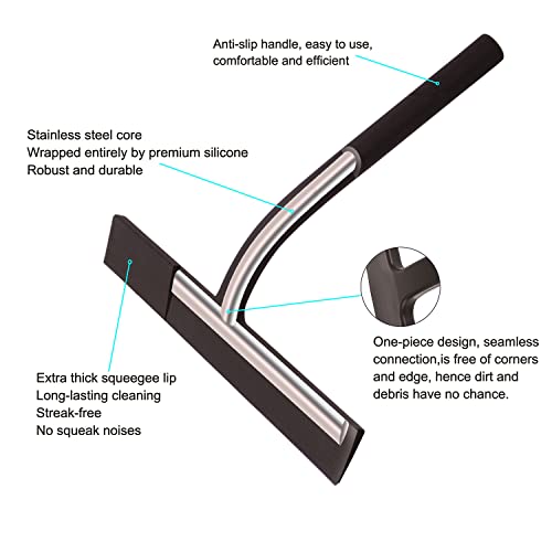 Anlynwooh Shower Squeegee,Matte Black 9-inch,Stainless Steel Core. Streak-Free Cleaning, No Squeak Noises,Silicone Rubber Squeegees for Shower Glass Door, Shower Cleaner,Glass Wiper - Image 3