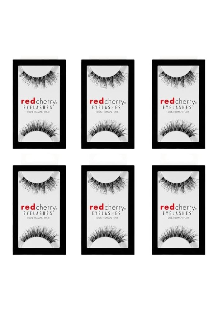 Red Cherry DW False Eyelashes - Pack of 6 Pairs, 100% Human Hair, Natural Glamour Style - Image 1