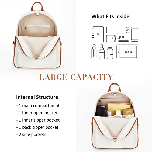 ECOSUSI Women Backpack Purse Water Resistant PU Leather Backpack Fashion Rucksack Ladies College Daypack with Tassel,2 Pcs - Image 3