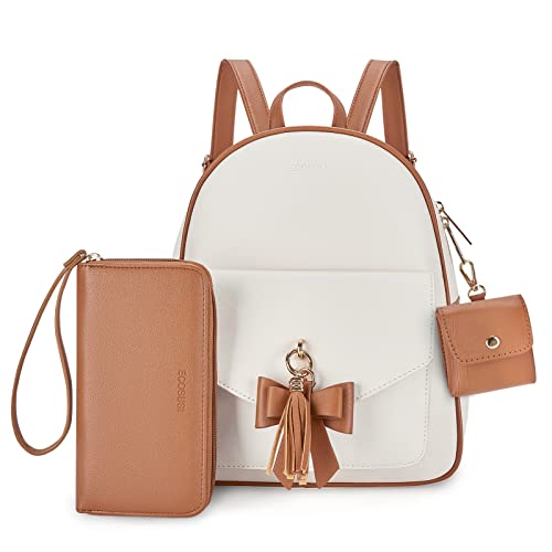 ECOSUSI Women Backpack Purse Water Resistant PU Leather Backpack Fashion Rucksack Ladies College Daypack with Tassel,2 Pcs - Image 1