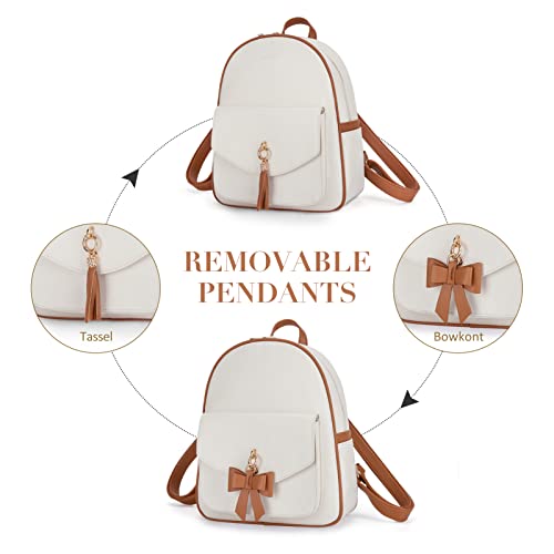 ECOSUSI Women Backpack Purse Water Resistant PU Leather Backpack Fashion Rucksack Ladies College Daypack with Tassel,2 Pcs - Image 4