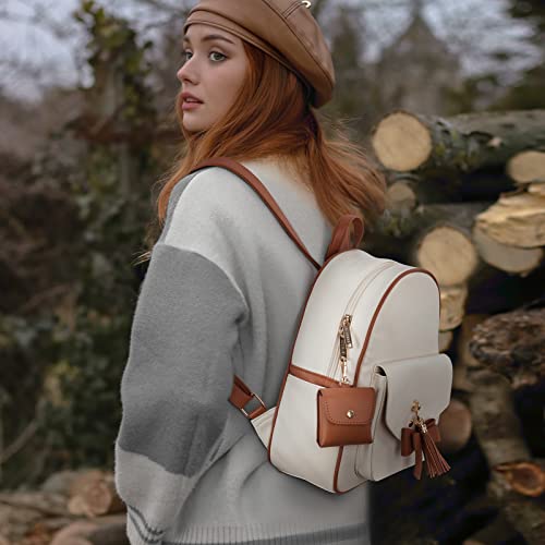 ECOSUSI Women Backpack Purse Water Resistant PU Leather Backpack Fashion Rucksack Ladies College Daypack with Tassel,2 Pcs - Image 2