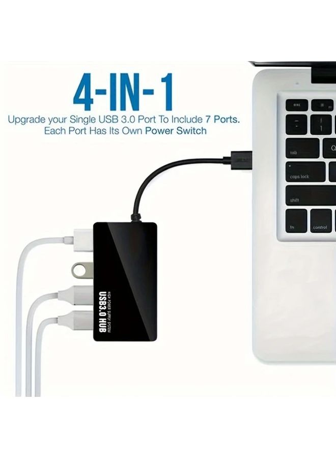 يوكيو كيو الأسود USB 3.0 محور 4 منفذ محول فاصل عالي السرعة لسطح المكتب الكمبيوتر المحمول - Image 2