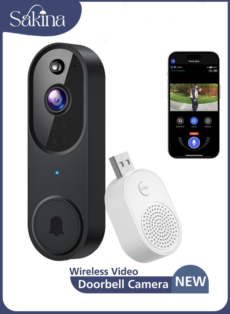 Sakina 1080p Wireless Video Doorbell Camera, AI Human Detection, Live View, Night Vision, Cloud Storage, 2.4G WiFi, Battery Powered, Indoor Outdoor Surveillance (Comes with Doorbell Receiver) - Image 1