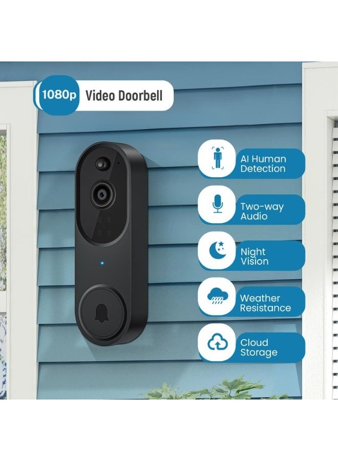 Sakina 1080p Wireless Video Doorbell Camera, AI Human Detection, Live View, Night Vision, Cloud Storage, 2.4G WiFi, Battery Powered, Indoor Outdoor Surveillance (Comes with Doorbell Receiver) - Image 3