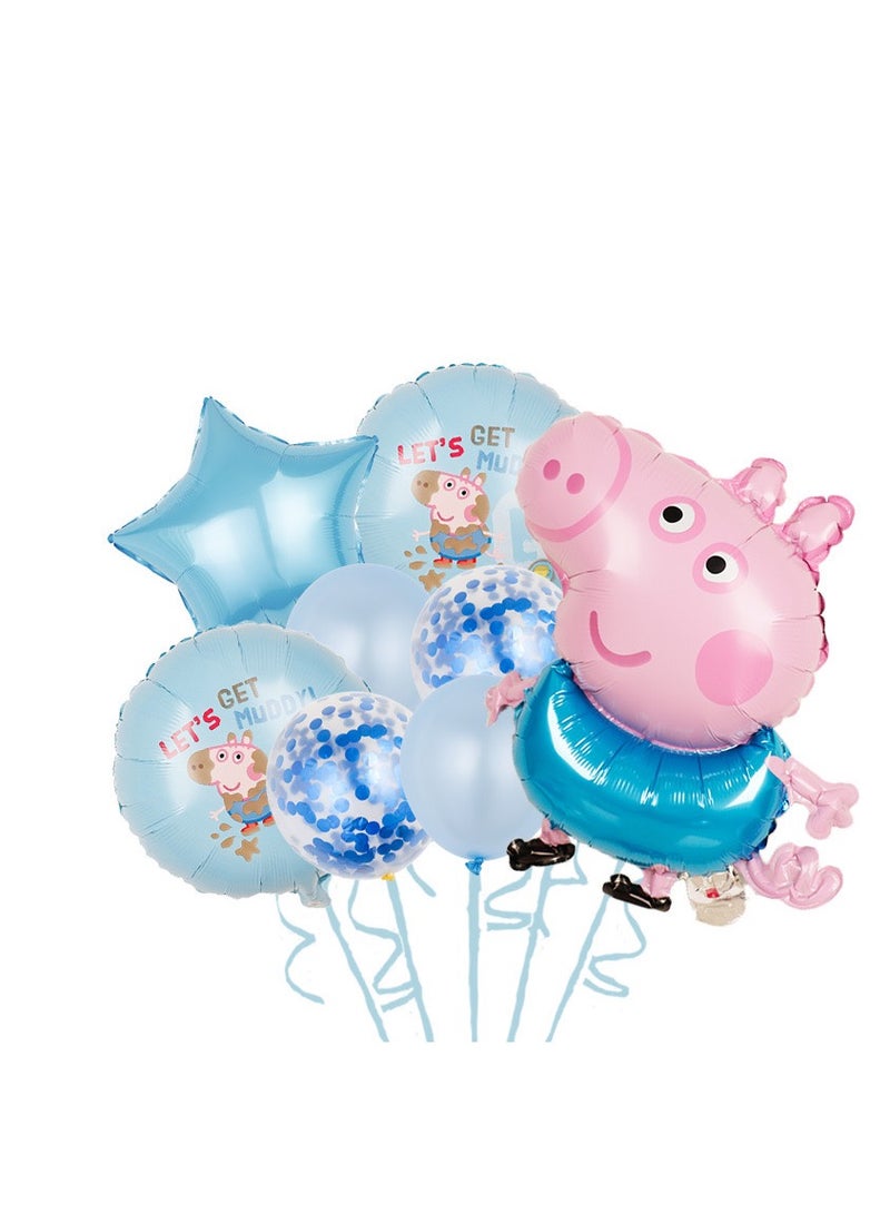 8pcs /set children’s birthday scene layout background wall decoration aluminum foil balloons cartoon shape character Pig George theme birthday party decoration aluminum foil balloon set - Image 1