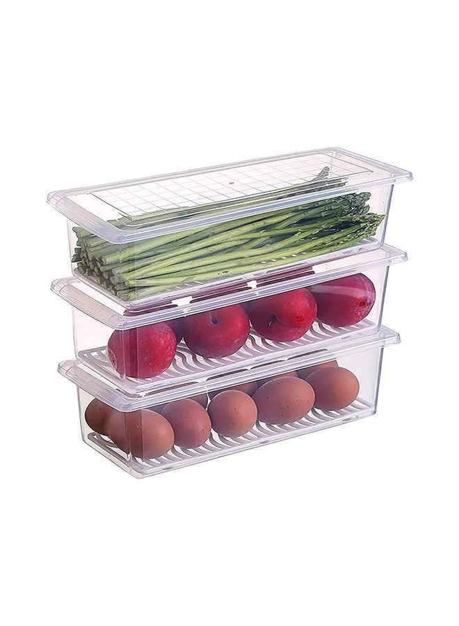MosQuick® Set of 4 Fridge Storage Containers with drain basket kitchen Storage Box Fridge organiser storage boxes for Radish Fresh Vegetables Durable fridge storage boxes for vegetables 1500ml - Image 1