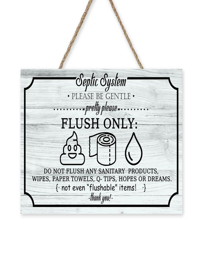 Bolisom Septic System Bathroom Rules Front Door Sign, Funny Wood Hanger Toilet Restroom Home Decor, Farmhouse Rustic Washroom Wooden Wreath Indoor Wall Hanging Decoration - Image 1