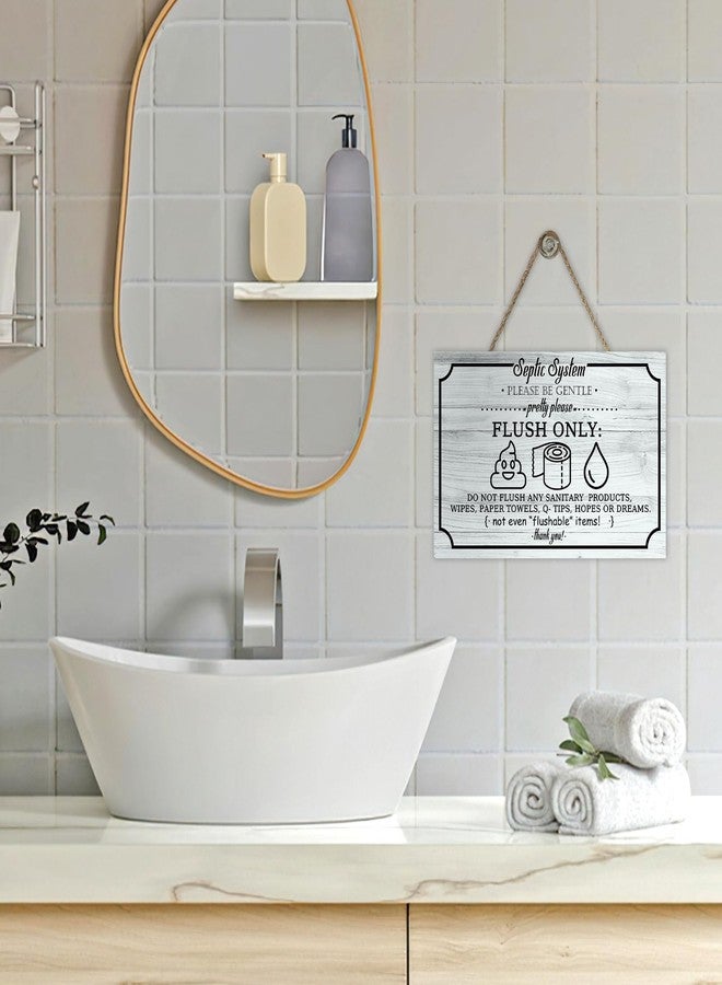 Bolisom Septic System Bathroom Rules Front Door Sign, Funny Wood Hanger Toilet Restroom Home Decor, Farmhouse Rustic Washroom Wooden Wreath Indoor Wall Hanging Decoration - Image 5
