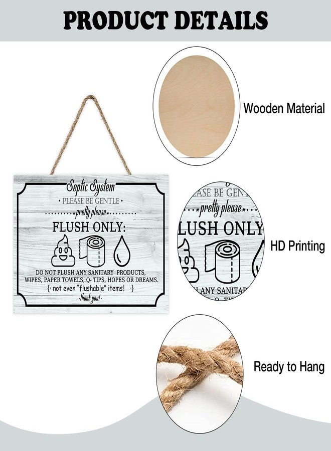 Bolisom Septic System Bathroom Rules Front Door Sign, Funny Wood Hanger Toilet Restroom Home Decor, Farmhouse Rustic Washroom Wooden Wreath Indoor Wall Hanging Decoration - Image 3