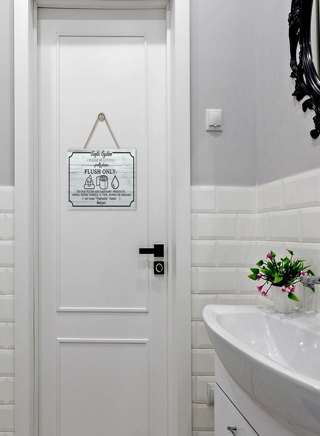 Bolisom Septic System Bathroom Rules Front Door Sign, Funny Wood Hanger Toilet Restroom Home Decor, Farmhouse Rustic Washroom Wooden Wreath Indoor Wall Hanging Decoration - Image 4
