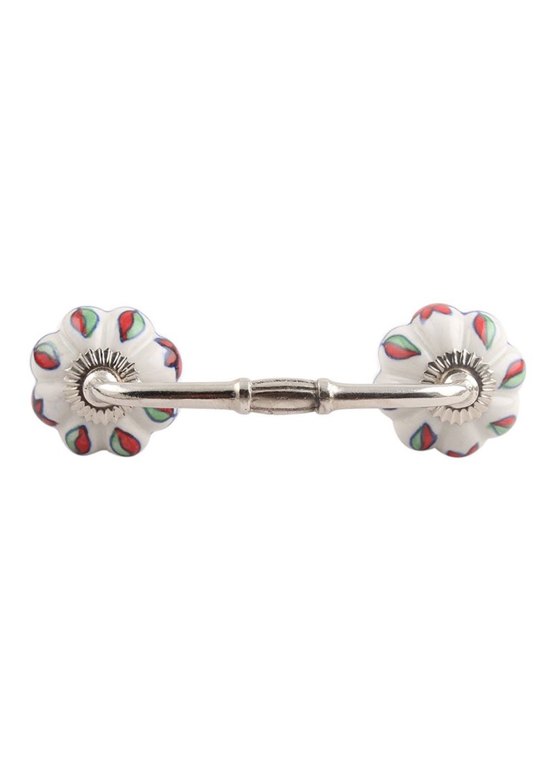Indian-Shelf IndianShelf 1 Pack Ceramic Red Drawer Pulls Flower Vintage Kitchen Cabinet Handles Silver Hardware 4 Hole to Hole Dresser Door Handle BH106MCK11 