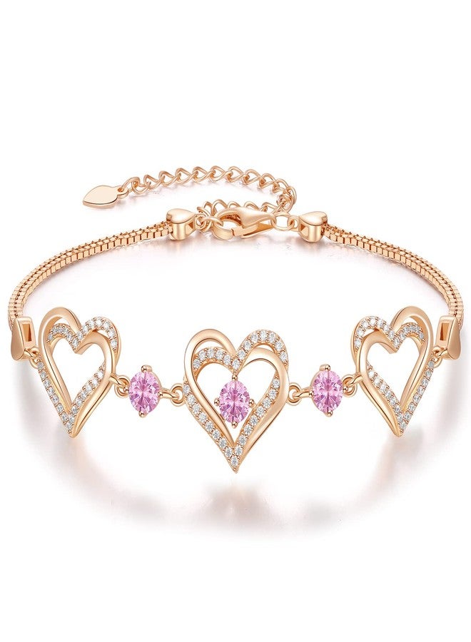 CDE Forever Love Heart Charm Link Bracelet for Women, 925 Sterling Silver Birthstone Bracelet Mother's Day Gift Anniversary Christmas Birthday Jewelry Gifts for Women Wife Her Girlfriend - Image 1