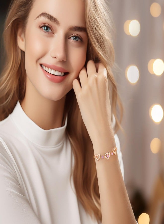 CDE Forever Love Heart Charm Link Bracelet for Women, 925 Sterling Silver Birthstone Bracelet Mother's Day Gift Anniversary Christmas Birthday Jewelry Gifts for Women Wife Her Girlfriend - Image 4