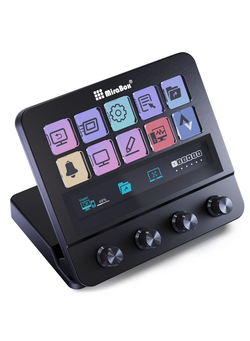 MiraBox N4 Pro Macro Pad, 10-Key LCD Shortcut Keyboard with 4 RGB Knobs & TouchBar – Programmable Streaming Controller Deck for OBS, YouTube, Gaming & Office (PC/Mac, USB-C, Black) - Image 1
