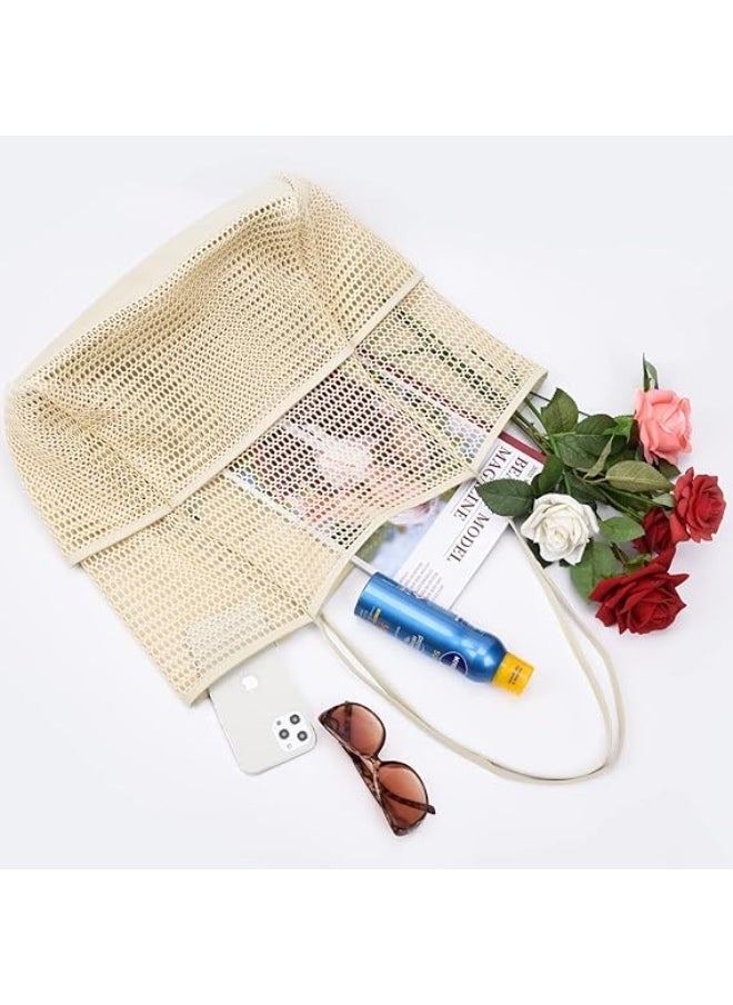 FunMay - Large Mesh Beach Tote Bag with Zipper & 4 Pockets – Waterproof, Foldable Nylon-Polyester Mesh, Compact for Travel & Shopping - Image 1