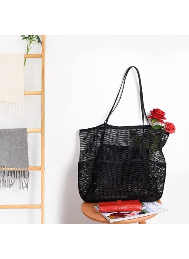 FunMay - Large Mesh Beach Tote Bag with Zipper & 4 Pockets – Waterproof, Foldable Nylon-Polyester Mesh, Compact for Travel & Shopping - Image 1