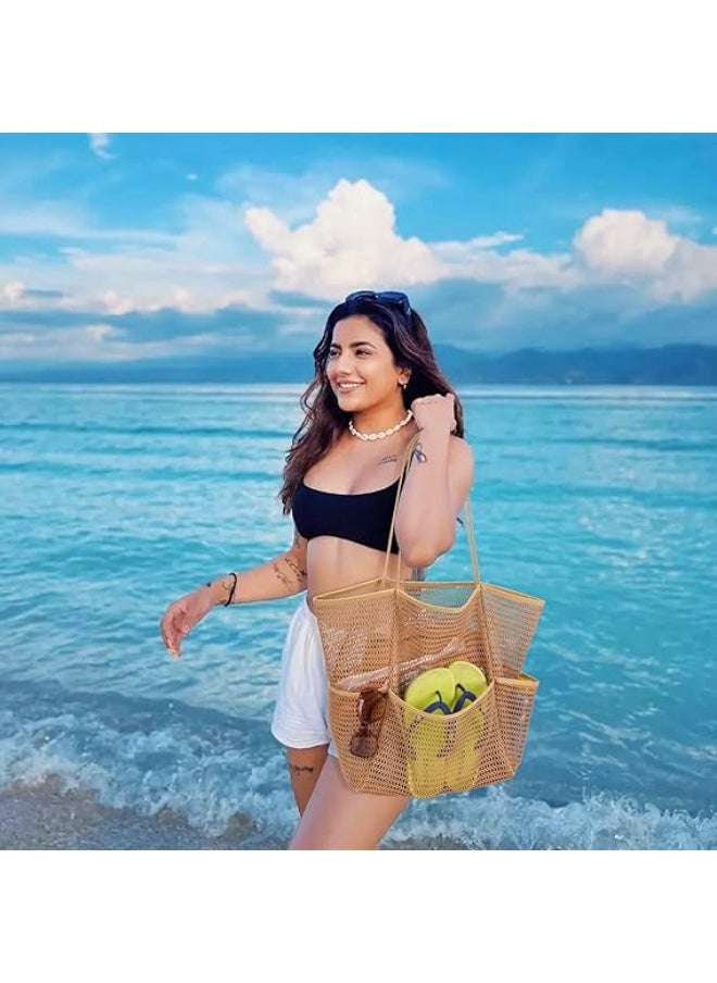 FunMay - Large Mesh Beach Tote Bag with Zipper & 4 Pockets – Waterproof, Foldable Nylon-Polyester Mesh, Compact for Travel & Shopping - Image 1