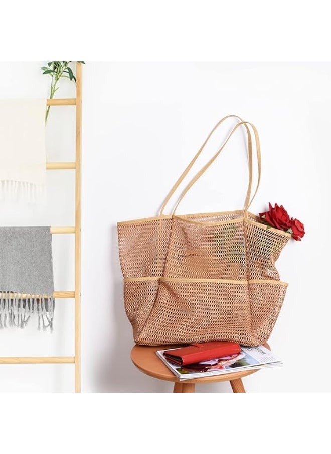FunMay - Large Mesh Beach Tote Bag with Zipper & 4 Pockets – Waterproof, Foldable Nylon-Polyester Mesh, Compact for Travel & Shopping - Image 1