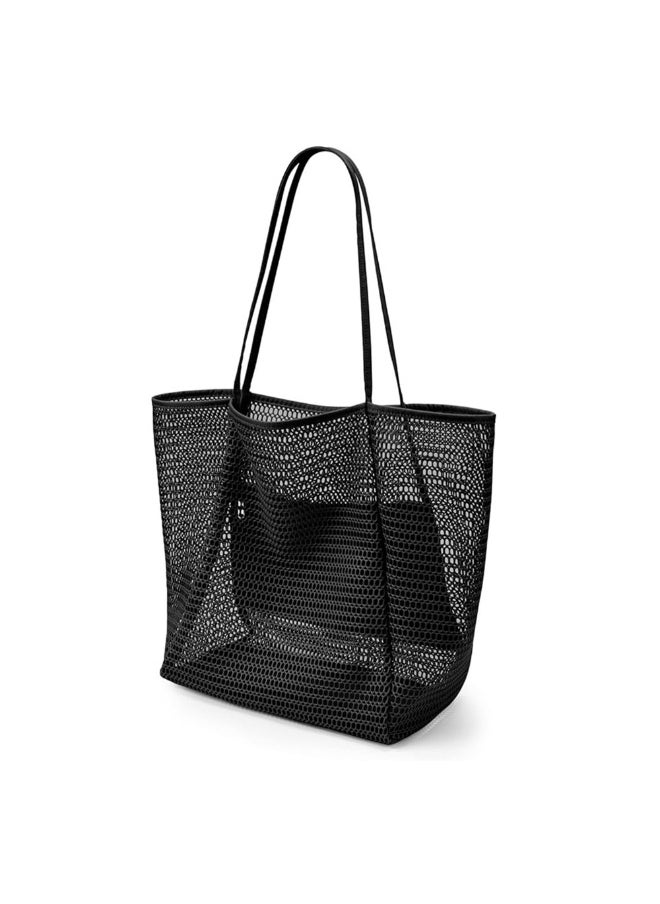FunMay - Large Mesh Beach Tote Bag with Zipper & 4 Pockets – Waterproof, Foldable Nylon-Polyester Mesh, Compact for Travel & Shopping - Image 1