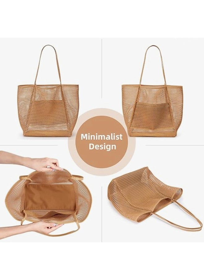 FunMay - Large Mesh Beach Tote Bag with Zipper & 4 Pockets – Waterproof, Foldable Nylon-Polyester Mesh, Compact for Travel & Shopping - Image 1