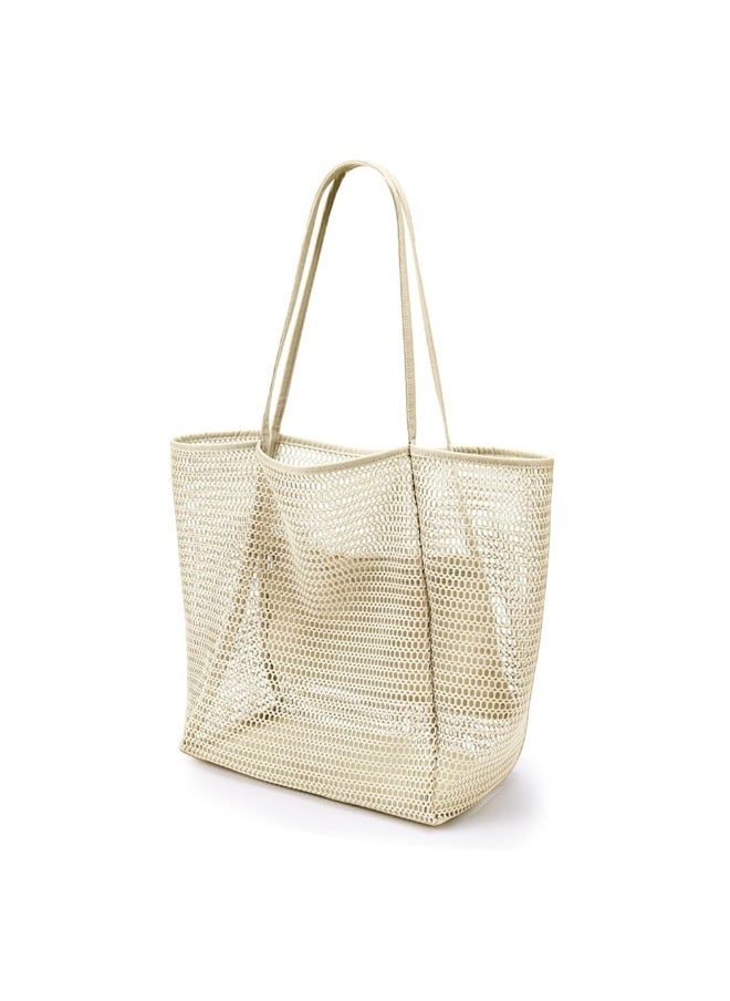 FunMay - Large Mesh Beach Tote Bag with Zipper & 4 Pockets – Waterproof, Foldable Nylon-Polyester Mesh, Compact for Travel & Shopping - Image 1