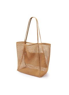 Large Mesh Beach Tote Bag with Zipper & 4 Pockets – Waterproof, Foldable Nylon-Polyester Mesh, Compact for Travel & Shopping
