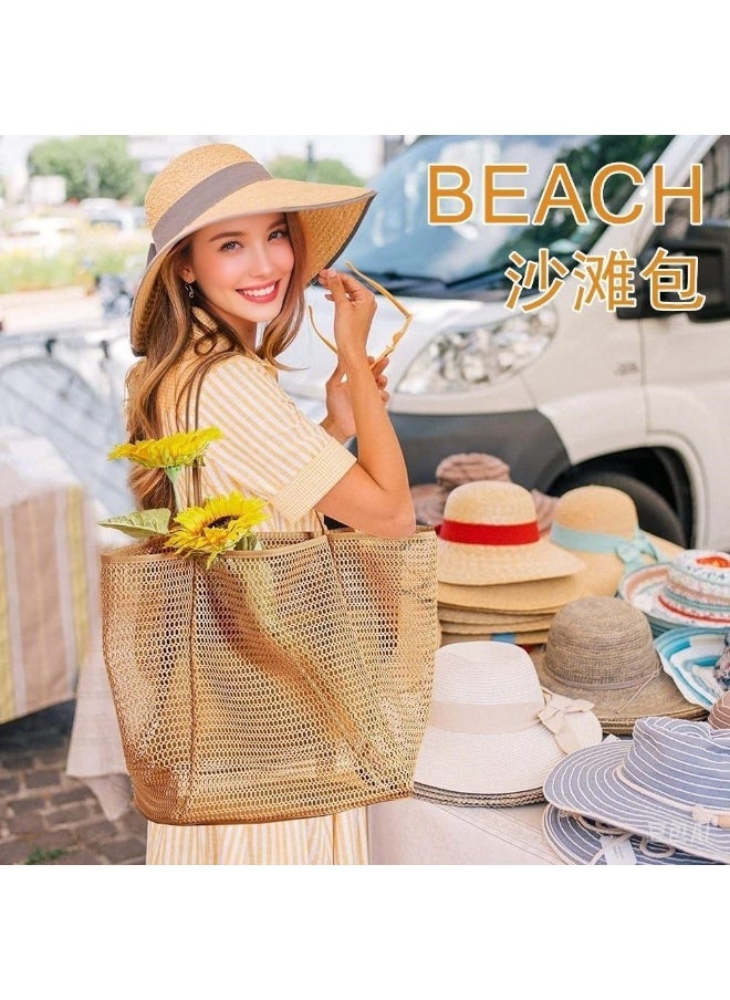 FunMay - Large Mesh Beach Tote Bag with Zipper & 4 Pockets – Waterproof, Foldable Nylon-Polyester Mesh, Compact for Travel & Shopping - Image 1