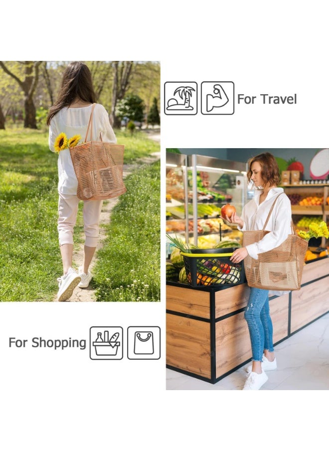 FunMay - Large Mesh Beach Tote Bag with Zipper & 4 Pockets – Waterproof, Foldable Nylon-Polyester Mesh, Compact for Travel & Shopping - Image 1