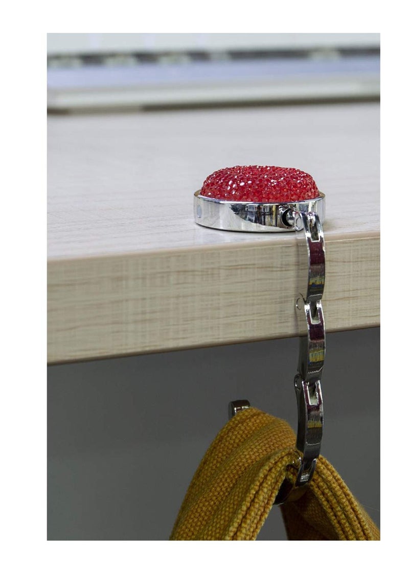 SYOSI Foldable Purse Hook, Floding Handbag Hanger Bling Rhinestone Bag Holder for Table Desk 3PCS Black White Red  - Image 5
